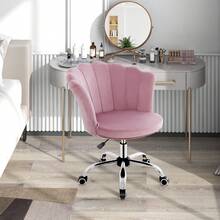 GOFLAME Adjustable Velvet Arm Chair Rolling Mid-Back Shell Leisure Vanity Chair Swivel