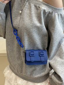 Multicolor Mini Acrylic Chain Strap Crossbody Bag - Blue - View 4