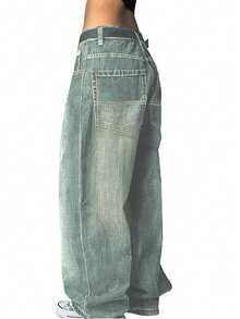 Women's Hip Hop Baggy Jeans Wide Leg Mid-Low Waist Jeans Loose Boyfriends Jeans 90s Vintage Denim Pants - 淺色水洗藍 - 查看 3