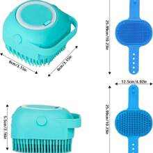 1 pieza Cepillo de baño y champú de verano para mascotas, cepillo de goma de silicona para masaje con compartimento para champú para herramientas de aseo de perros y gatos; Accesorios para perros y gatos; Playa; Sol; Viaje; Fresco;