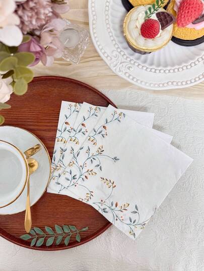 20pcs/Pack Disposable Fresh Leaf Printed Paper Napkins, 13x13inch, Wedding/Tea Party/Birthday Decorative Napkins, Home Decor, Restaurant/Hotel Tableware, Party Supplies, Made Of Virgin Wood Pulp