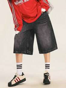 Womens Jorts Jean Baggy Shorts Casual 2026 Summer Wide Leg Long Denim Shorts Y2K Streetwear - 黑色 - 查看 2