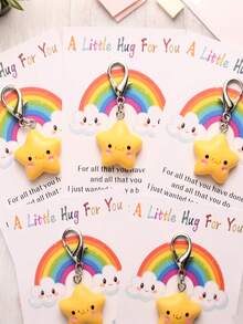 1pc/2pcs/5pcs Cute Smiling Face And Star Hugging Thank You Card Keychain, Suitable For Teachers, Friends, Birthdays, As Well As Thanksgiving, Back To School Occasions Car Accessories Goth Y2k