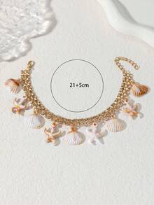 1 pezzo Cavigliera in lega di zinco con decorazioni a tema nautico metallico, con stelle marine, tartarughe e conchiglie, adatta per abbigliamento quotidiano e per vacanza delle donne