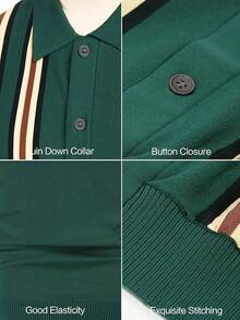 Mens Vintage Knit Shirts – 70s Short Sleeve Shirts Men – Retro Knit Button Down Shirt – Old Money Clothes Men - 綠色 - 查看 5