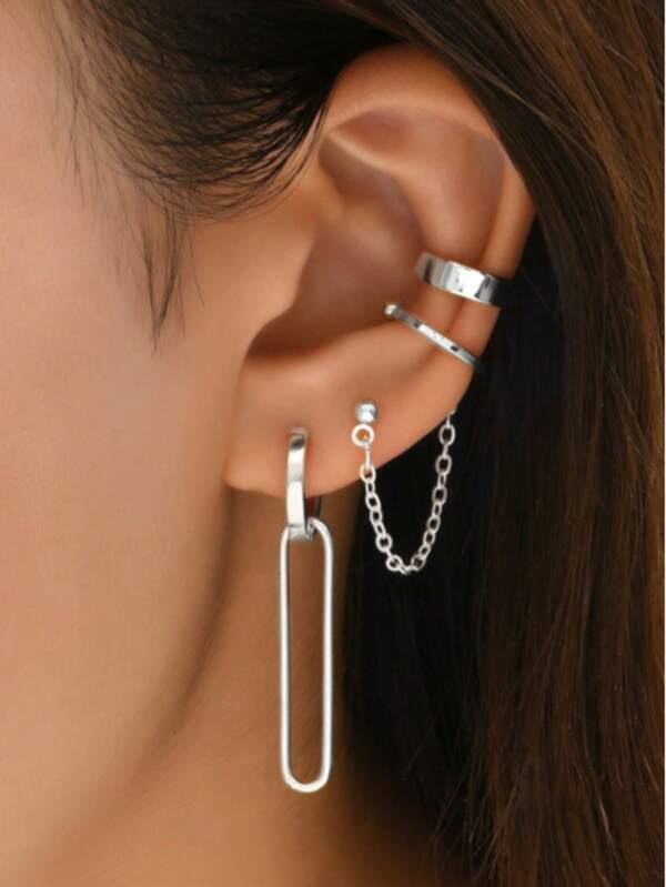 1 Set Of 6 Fashionable & Elegant Chain Earrings