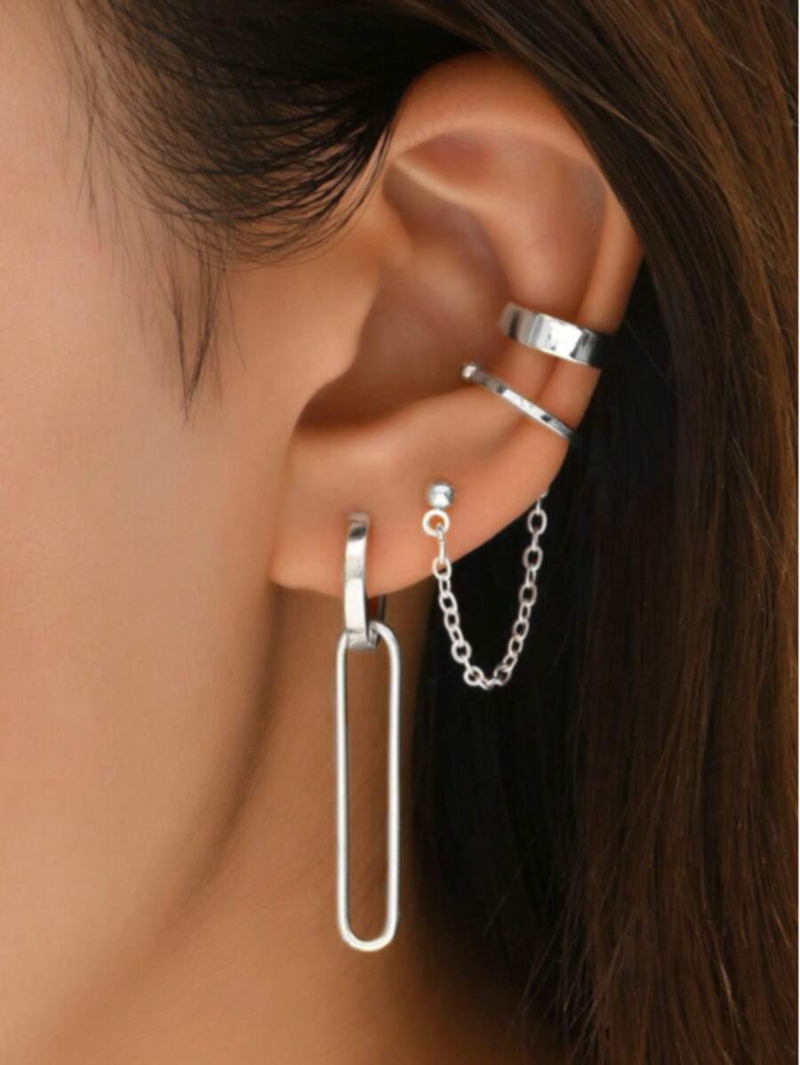 1 set de 6 aretes elegantes y de moda con cadenas