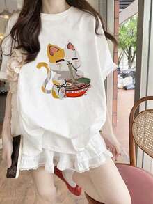 200g Pure Cotton T-Shirt 2025 Summer Ladies New Short Sleeve Pure Cotton Holiday Pattern Short Sleeve Round Neck Couple Wear Small Shirt Tops - 白色 - 查看 1