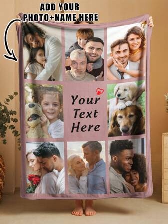 1 pieza Manta de felpa con texto e imagen personalizados, manta suave con texto y gráficos personalizados, manta para siesta en la oficina, regalo del Día de la Madre/Padre para padres, manta de cama personalizada, manta familiar personalizada, manta con nombre y foto personalizados