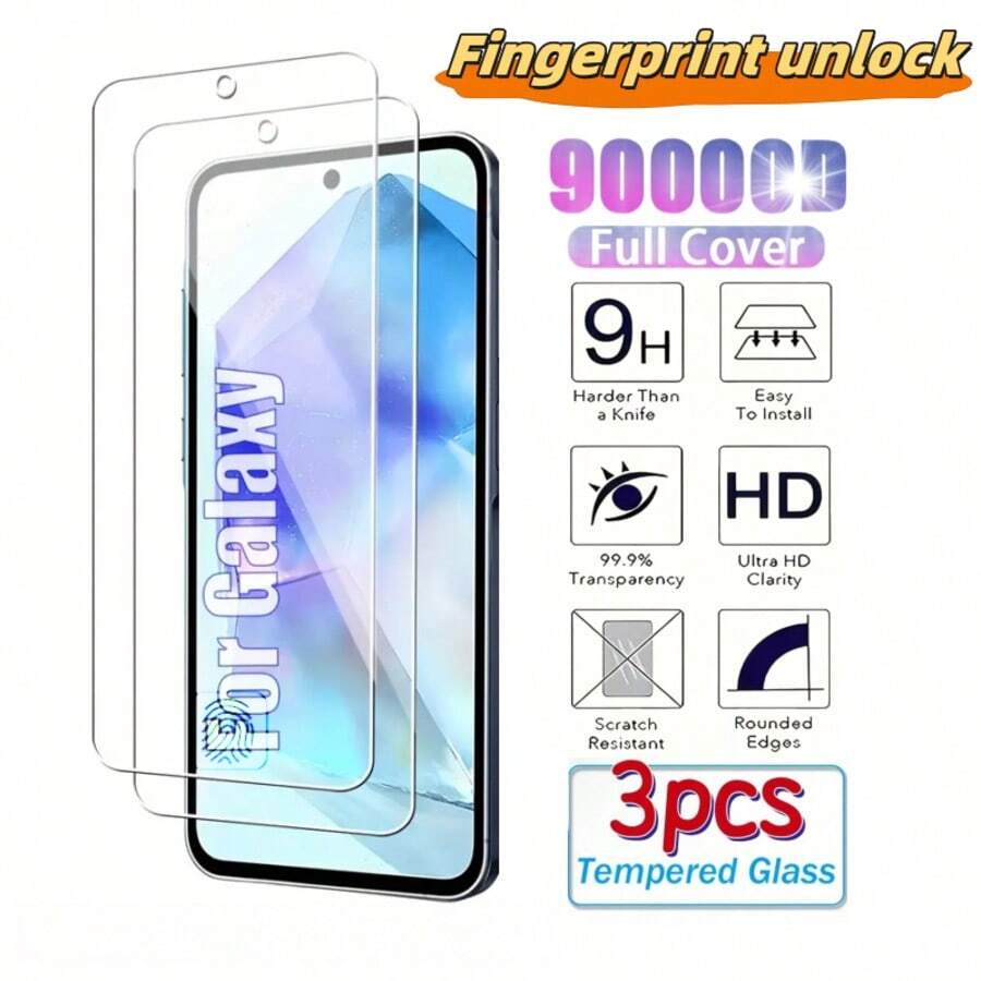 3 piezas de película protectora para teléfono móvil, vidrio templado de 9H y 2,5D, compatible con Samsung Galaxy S25, S24 Plus Ultra S21, S22, S23+ Plus, e incluye una película protectora transparente, película de vidrio, desbloqueo de huella digital ultrasónico - Blanco - Ver 1