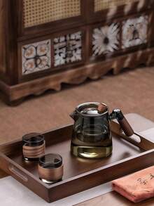 1pc Heat-Resistant Walnut Wood Handle Glass Teapot, Home Kitchenware, Office Tea Infuser For Green Tea, Flower Tea, Black Tea, Fruit Tea, Coffee, Lemon Water, Iced Tea - Multicolor - View 6