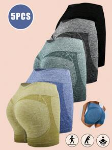 5-Pack Women'S High Waist Yoga Shorts - Breathable, Elastic, Tummy Control, Butt Lifting, Nylon And Spandex Blend, Hand Washable - Multiple Colors Shorts For Women-Gym Shorts - Nhiều màu - Xem 6