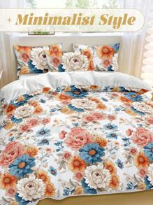 2/3pcs Duvet Cover Set, Floral Quilt Cover, Flower Bedding Set, Daisy And Rose, Skin-Friendly Comforter Cover Set, Soft And Comfortable Bedding Set For Bedroom, Printed Bedding Set, Washed Microfiber Duvet Cover, Breathable, Dustproof Non-Slip, Lightweight And Ailky Smooth,Suitable For All Seasons, For Twin/Queen/King,1pc Duvet Cover And 2/1pc Pillowcase, Perfect Holiday Gift,Fall Decor,Autumn Decor,Room Decor