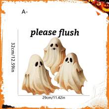1/2 Stücke Halloween Geist Toilettenaufkleber - Wasserfest, selbstklebender dekorativer Badezimmeraufkleber, lustiger "Bitte spülen" Hinweis, perfektes Feriengeschenk, Halloween Dekoration
