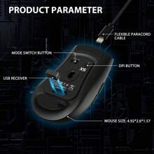ATTACK SHARK X5 Wireless Gaming Mouse, 49g Ultralight G502 Tri-Mode 2.4Ghz/USB-C Wired/Bluetooth Mouse, PC Gaming Mice PixArt Optical Sensor-Adjustable DPI-Main Click RGB Backlit