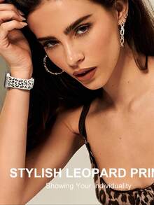 双色豹纹雕刻表带,兼容 40mm、41mm、38mm、42mm、44mm、45mm、46mm、49mm 表带,女士款,柔软硅胶猎豹纹压花设计师运动表带,兼容 Series 11、10、9、8、7、6、5、4、3、2、1、SE、Ultra。 - 星光/黑 - 查看 6