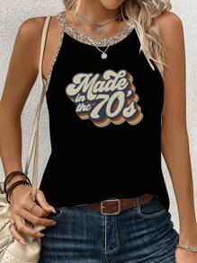 Retro 'Made In The 70's' Print Women's Casual Printed Summer Tank Top - 黑色 - 查看 1