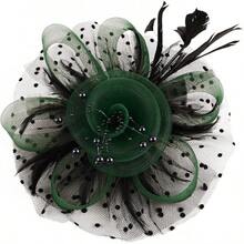 Derby Fascinators Women High Tea Party Hat Wedding Cocktail Flower Headware With Mesh And Feathers - Green & Black - View 2