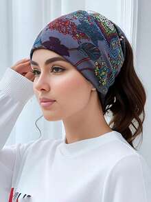 Bohemia Flowers Printed Casual Sun Hat/Turban Cap With Elastic Band For Women/Girls Outdoor Activities, Autumn/Winter Winter Accessories Winter Outfits Valentines Gift - Multicolor - View 12