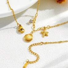 Maldives Style Shell Claw Rhinestone Starfish Short Necklace, Titanium Steel Gold-Plated