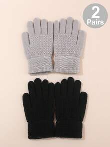2 Pairs Kid's Knitted Warm Gloves, Windproof & Thermal For Outdoor Cycling And Activities - Corn Kernels - View 1
