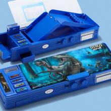 Schreibwaren Box mit Passwortschloss, Tyrannosaurus Rex geformter doppelschichtiger Multifunktions-Stifteetui mit Knöpfen, große Kapazität & wasserbeständig, Schulmaterial Aufbewahrung, Schulmaterial, Rückkehr zur Schule