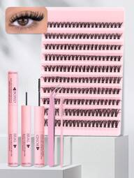 Juego de 200 piezas de extensiones de pestañas falsas tipo C con adhesivo para extensiones de pestañas, pinzas para pestañas, cepillo para pestañas, herramientas para extensiones de pestañas falsas de longitud mixta de 10-16 mm para extensiones de pestañas DIY, cosplay y maquillaje diario