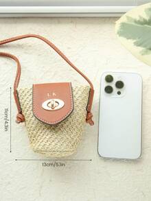 1 件定制首字母迷你草编包个性化金色字母草编夏季女士小钱包定制斜挎耳机包可爱迷你沙滩包适合日常巡航旅行度假必需品手工礼物