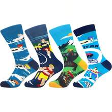 Men's Funny Novelty Crazy Pattern Dress Socks For Gifts - 藍/綠/黃/白/多色鐵人三項-4米 - 查看 1