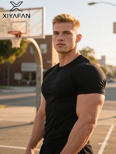 1 件黑色男友风运动衫 - 涤纶快干短袖 | 适合分层穿着 | 抗皱，适合健身和通勤