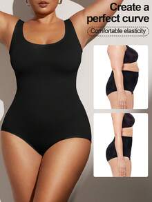 加大码 Curve 女士运动服瑜伽服无缝健身运动高支撑吸湿排汗锻炼透气户外加大码 Curve 女士无缝瑜伽紧身衣高弹力肩带健身女装 - 黑色 - 查看 6