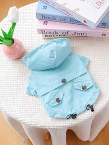 1pc Pet Raincoat With Hoodie, Transparent Sky Blue - Blue - View 3