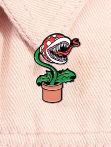 1 件绿色食人花珐琅别针卡通植物游戏灵感胸针翻领背包徽章时尚珠宝配饰礼物