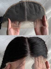 Fascia per capelli 13x4 ad extensioni con chiusura a molletta in stile africano intrecciato, senza colla, con linea dei capelli in pizzo aperta, colore nero naturale