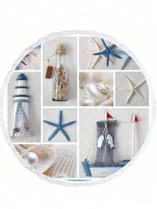 Round Beach Towel 150x150 Cm – Boho Style, 70% Cotton 30% Polyester, Quick-Dry, Multi-Purpose | Made In Turkey - Blue - View 2
