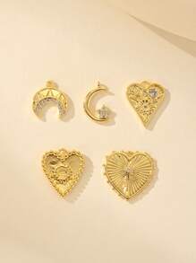 4 piezas de colgantes con forma de corazón de 24K con zirconia y baño de cobre chapado en lujo, material para hacer joyas como collares, brazaletes y pendientes
