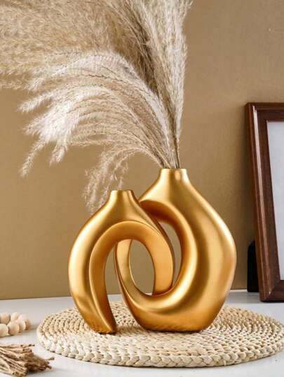 Couple Vase Decor Set, Nordic Minimalist Circular Modern Vase Bookshelf Decor, Boho Donut Vase Fashion Home Decor For Living Room, Bedroom, Bathroom, Couple Vase Set Room Decor Flower Vase Glass Vase