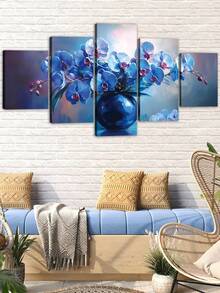 1/5 件，超大全景墙画带画框，蓝色花卉兰花油画画框艺术，蓝色花朵，春季花卉艺术，植物艺术，适用于卧室客厅、浴室、健身房、瑜伽馆装饰、家居装饰，可直接悬挂 - 藍色 - 查看 5