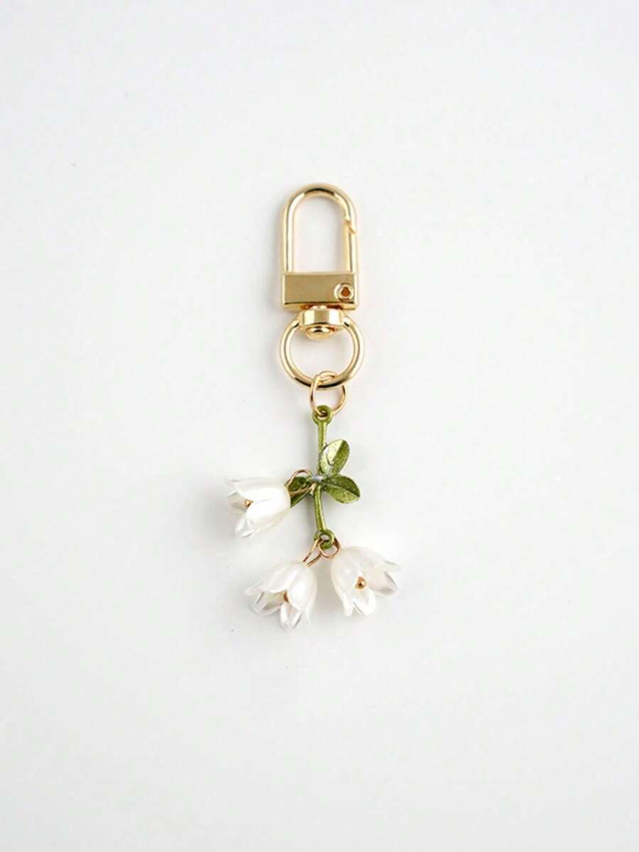 1 件女士优雅百合花饰钥匙扣百合珠吊坠简约装饰适用于包背包和汽车钥匙背包装饰