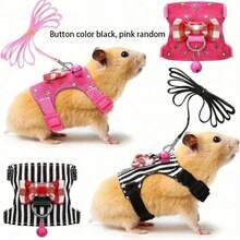 1 件小型宠物背带背心和叶子套装，带蝴蝶结和铃铛装饰，适用于仓鼠、沙鼠、老鼠、豚鼠户外散步
