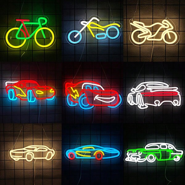 Car Neon Sign, Bicycle, Sports Car Neon Sign For Wall Decor, Racing Car LED Sign For Bedroom, Game Room, Garage, Bar, Man Cave, Birthday Party Gifts, Home Room Decoration, 5V USB Powered, Easy To Install.