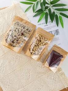 50个棕色牛皮纸袋正面透明拉链可重复使用密封袋自封袋适用于坚果、咖啡、茶、糖果、食品储存包装、厨房配件、厨房必需品、食品储存组织、厨房储存 - 棕色 - 查看 7