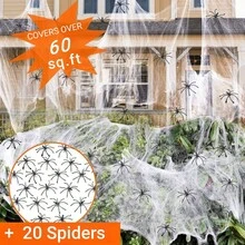 Pânză de păianjen de Halloween 20g/100g/240g/400g - 60/320/780/1400 mp, Vine cu 20/50/100 păianjeni falși, 4 dimensiuni de pânze de păianjen super elastice din care puteți alege, Pânză de păianjen albă extensibilă DIY, perfectă pentru decorarea grădinii de Halloween, curții, casei bântuite, petrecerii, decorațiuni de Crăciun pentru casă, cadouri de Crăciun, decor de Crăciun. - alb - Vizualizare 13