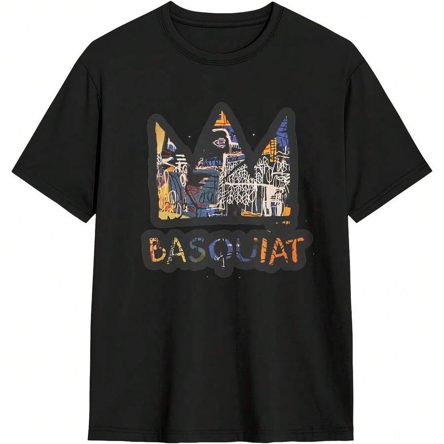Artists Basquiat Crew Neck Casual Short-Sleeved Shirt Basic Shirt T-Shirt Unisex Cotton Short-Sleeved Shirt (8) - màu đen - Xem 1