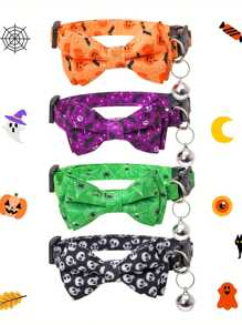 1PC Halloween Card Pet Cat Collar Pumpkin Bat Hat Halloween Ghost Festival Cat Halloween Cat Collar Cat Collar With Bell Adjustable Detachable Pet Necklace With Buckle, Cat Necklace