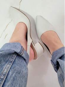 Elegant Block Heel Sandal With Pointed Toe And Open Back - White - View 5