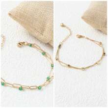 1pc Minimalist Fashion Niche Hit Handpiece Stainless Steel K-Plated Bead Double Layer Snake Chain Bracelet For Women