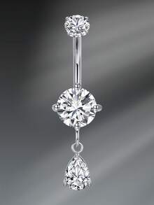 CIZME 1PC 14G 10mm Y2K Navel Piercings Jewelry,Stainless Steel Belly Button Rings, Silver Gold Round Droplet Cubic Zirconia Belly Rings, Belly Barbell Piercing Navel Piercings Jewelry For Women Daily Wear