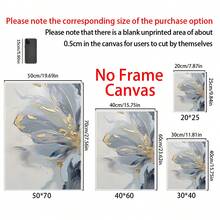 2 piezas Pintura en lienzo con estampado de flores abstracto moderno y lujoso en azul claro y dorado, póster de flores abstractas para decoración de sala de estar, dormitorio y estudio, sin marco - Azul - Ver 3