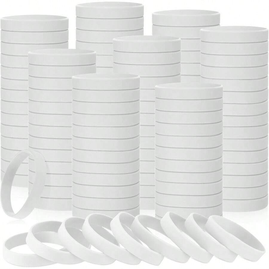 SHI50 Pcs Plain Silicone Rubber Bracelets Elastic Rubber Wristbands Blank Colored Bracelet Sports Bands For Stretch Wristband Wrist Bands For Women Men Party Gifts White - White - View 1